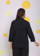 Black Summer Relaxed Buttoned Formal Linen Collared Shirt - Kaoribyshreya