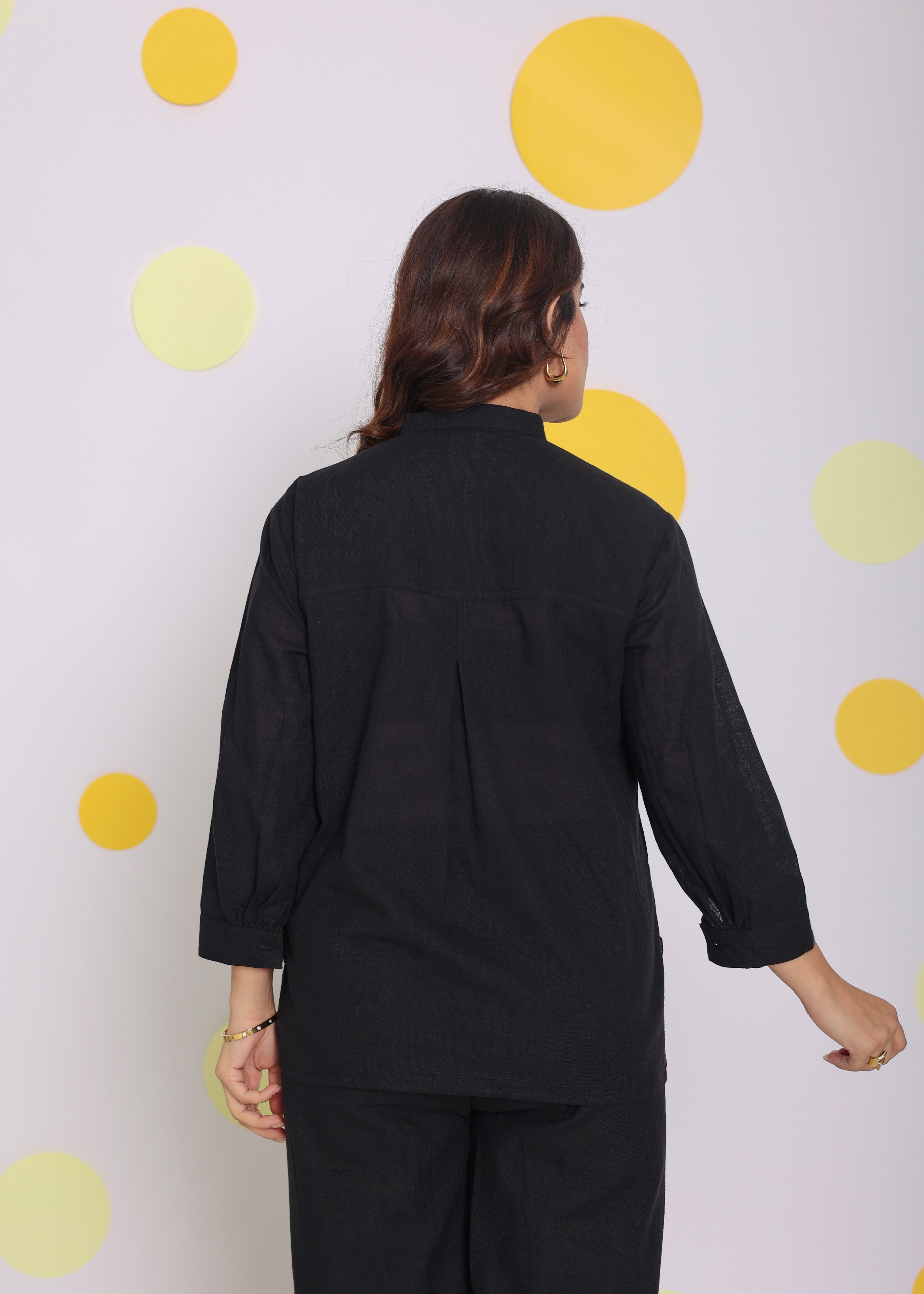 Black Summer Relaxed Buttoned Formal Linen Collared Shirt - Kaoribyshreya