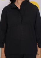 Black Collared Shirt and Pant Two Piece Set Summer Relaxed Linen Co-ord Set - Kaoribyshreya