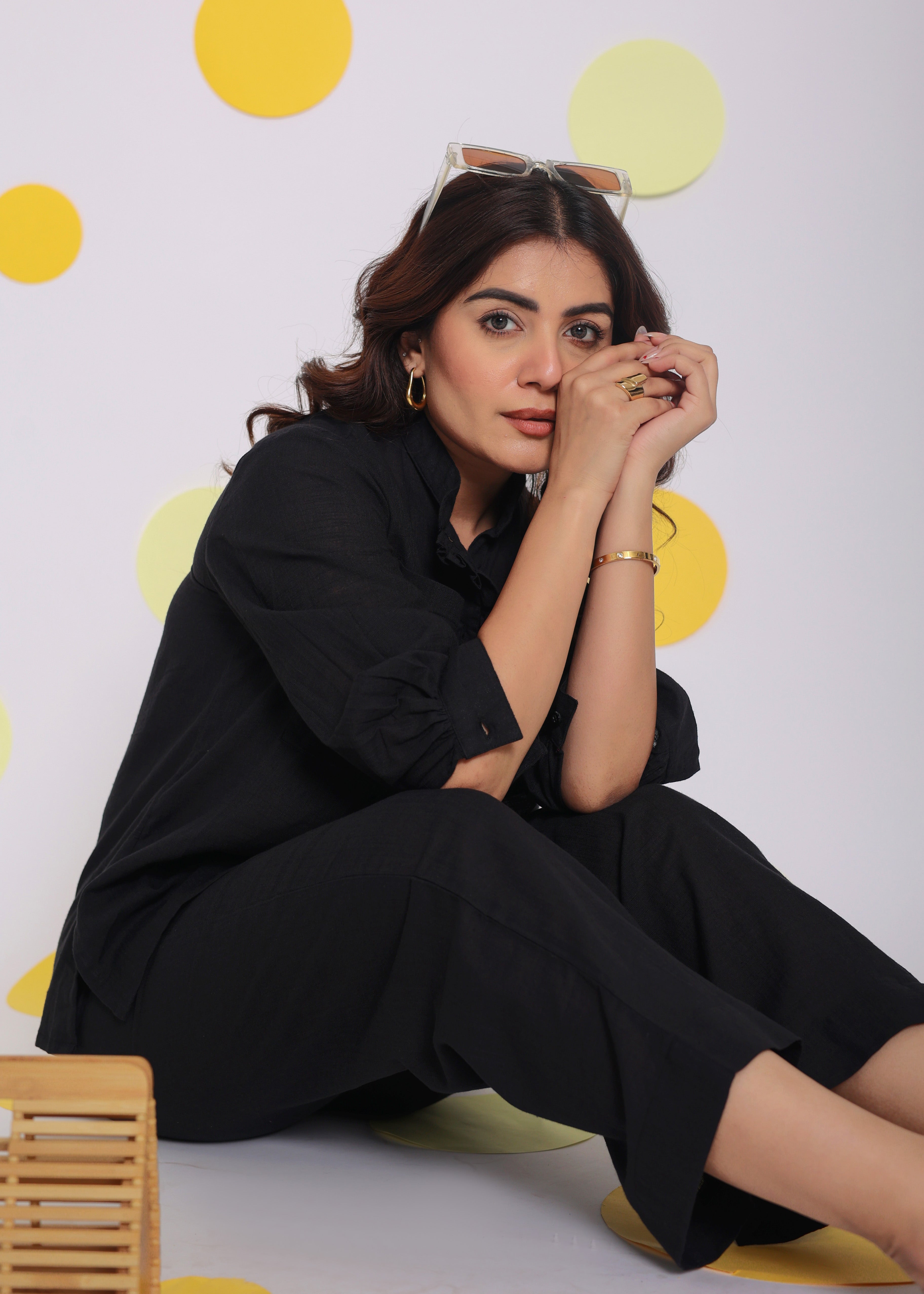 Black Summer Relaxed Buttoned Formal Linen Collared Shirt - Kaoribyshreya