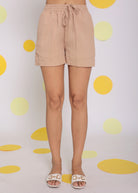 Beige Summer Relaxed Casual High Elastic Waist Shorts - Kaoribyshreya