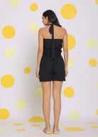 Black Halter Neck Crop Top and Shorts Two Piece Set Summer Relaxed Co-ord Set - Kaoribyshreya