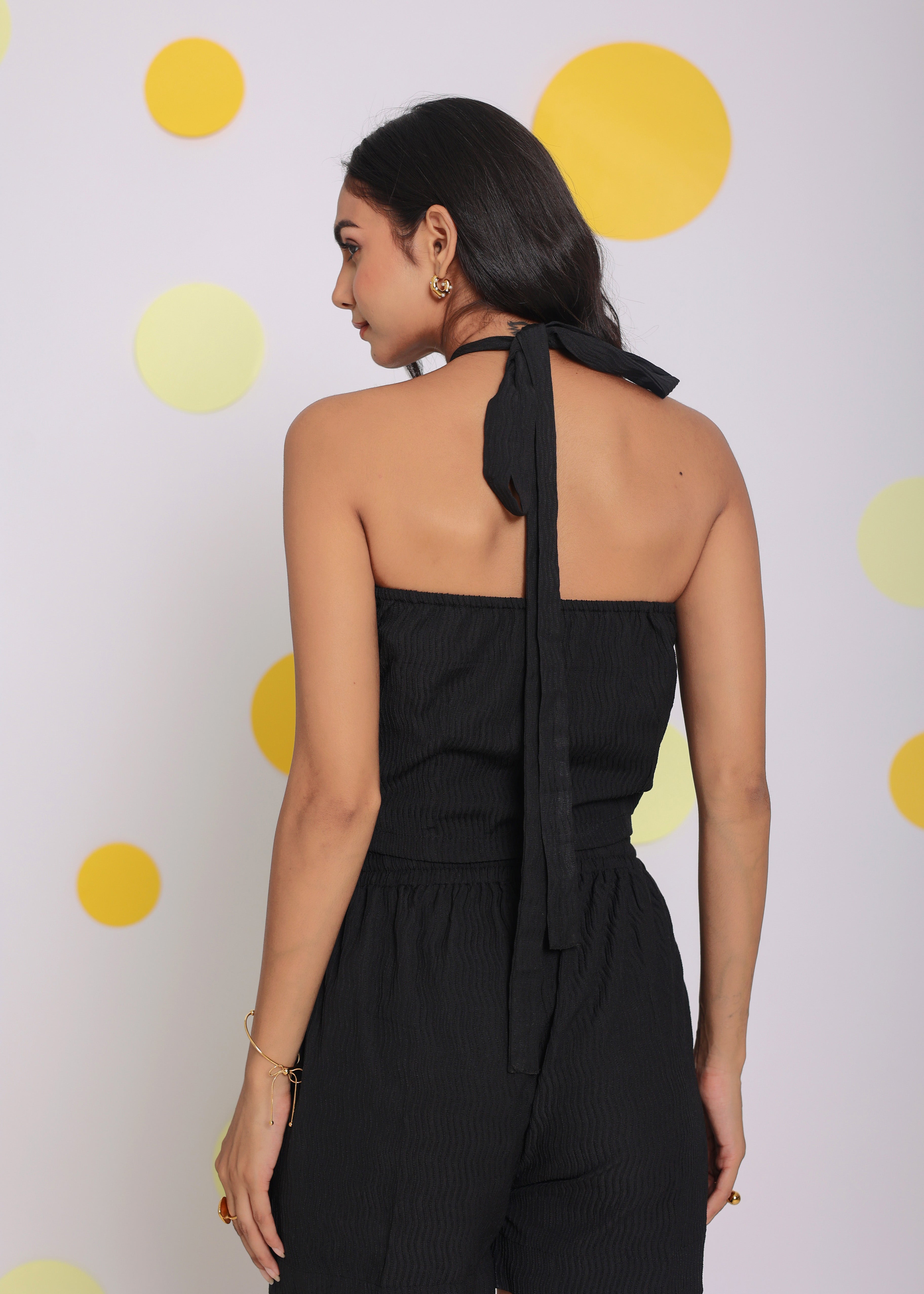 Black Summer Halter Neck Party Crop Top - Kaoribyshreya