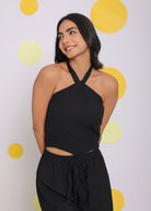 Black Summer Halter Neck Party Crop Top - Kaoribyshreya