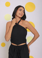 Black Summer Halter Neck Party Crop Top - Kaoribyshreya