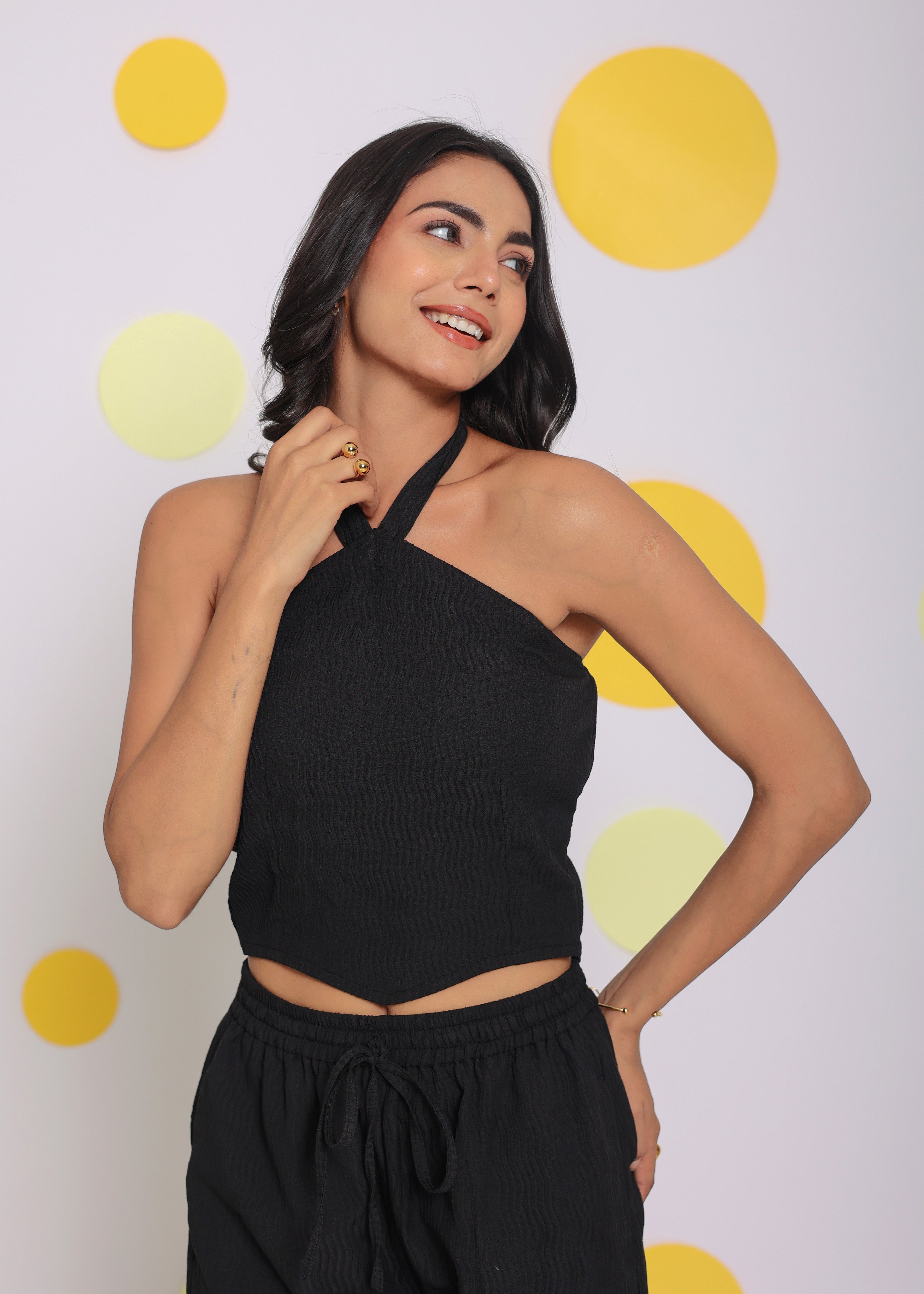 Black Summer Halter Neck Party Crop Top - Kaoribyshreya