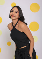 Black Summer Halter Neck Party Crop Top - Kaoribyshreya