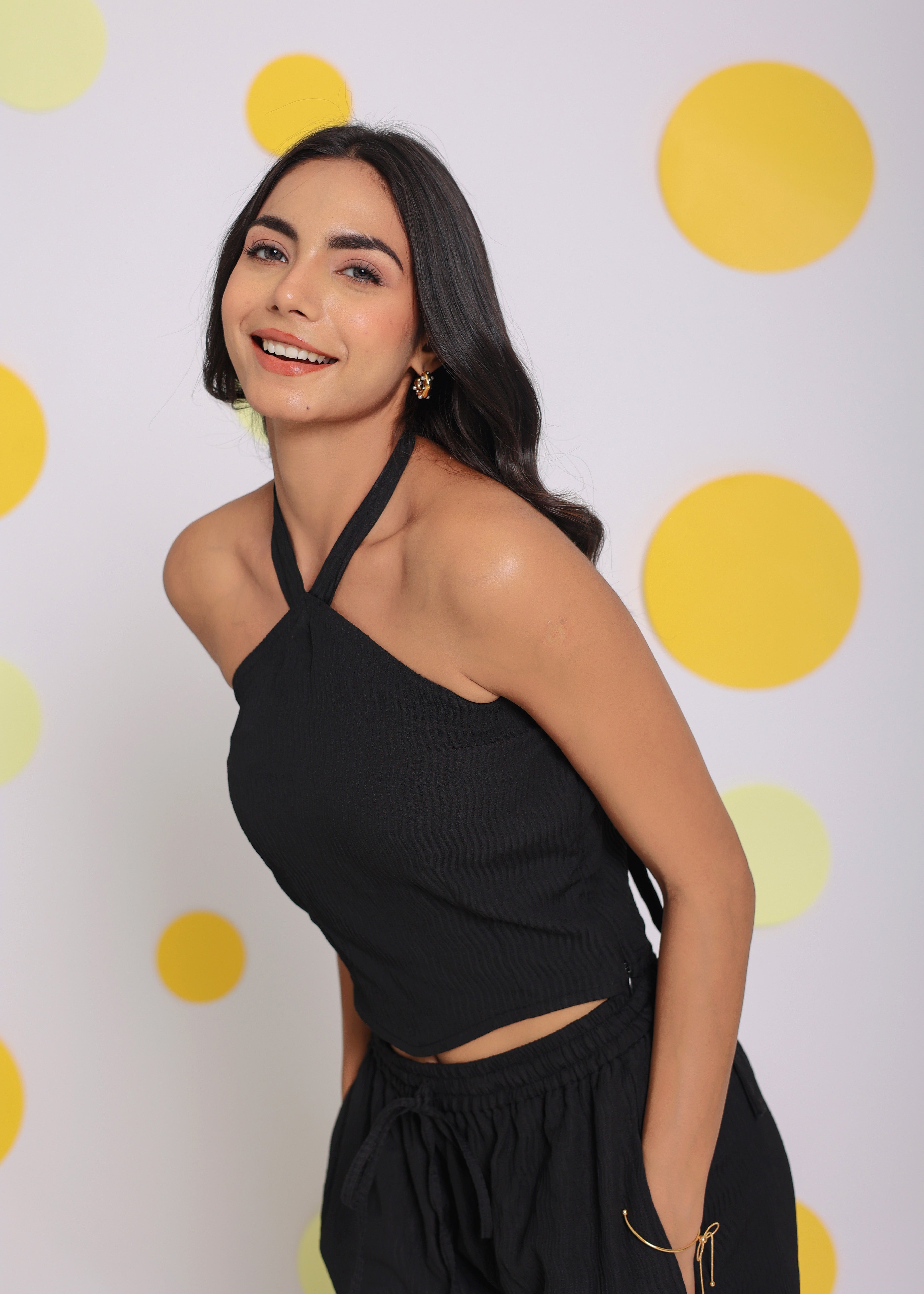 Black Summer Halter Neck Party Crop Top - Kaoribyshreya
