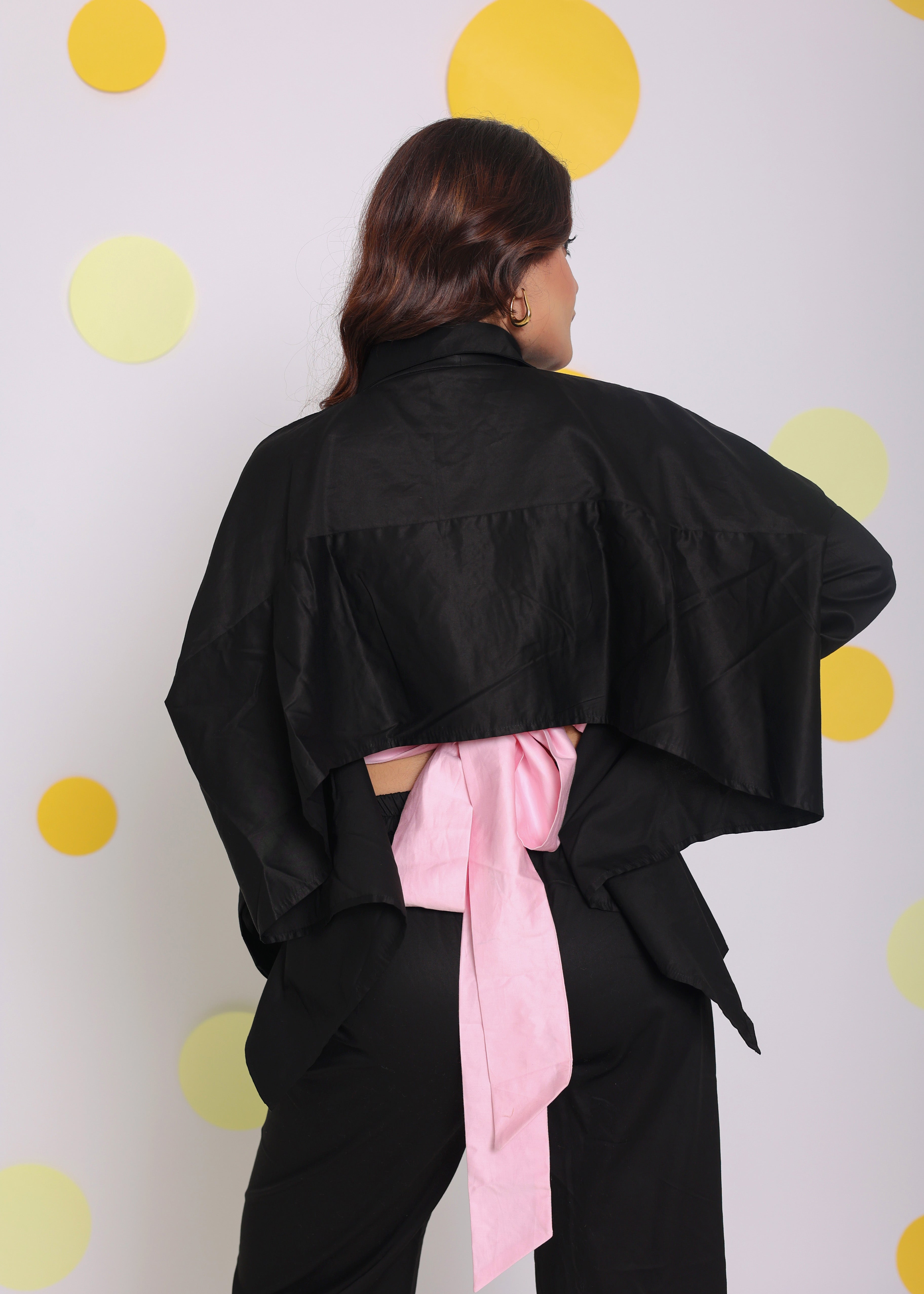 Black Summer with Baby Pink Back Tie up 100% Cotton Shirt - Kaoribyshreya