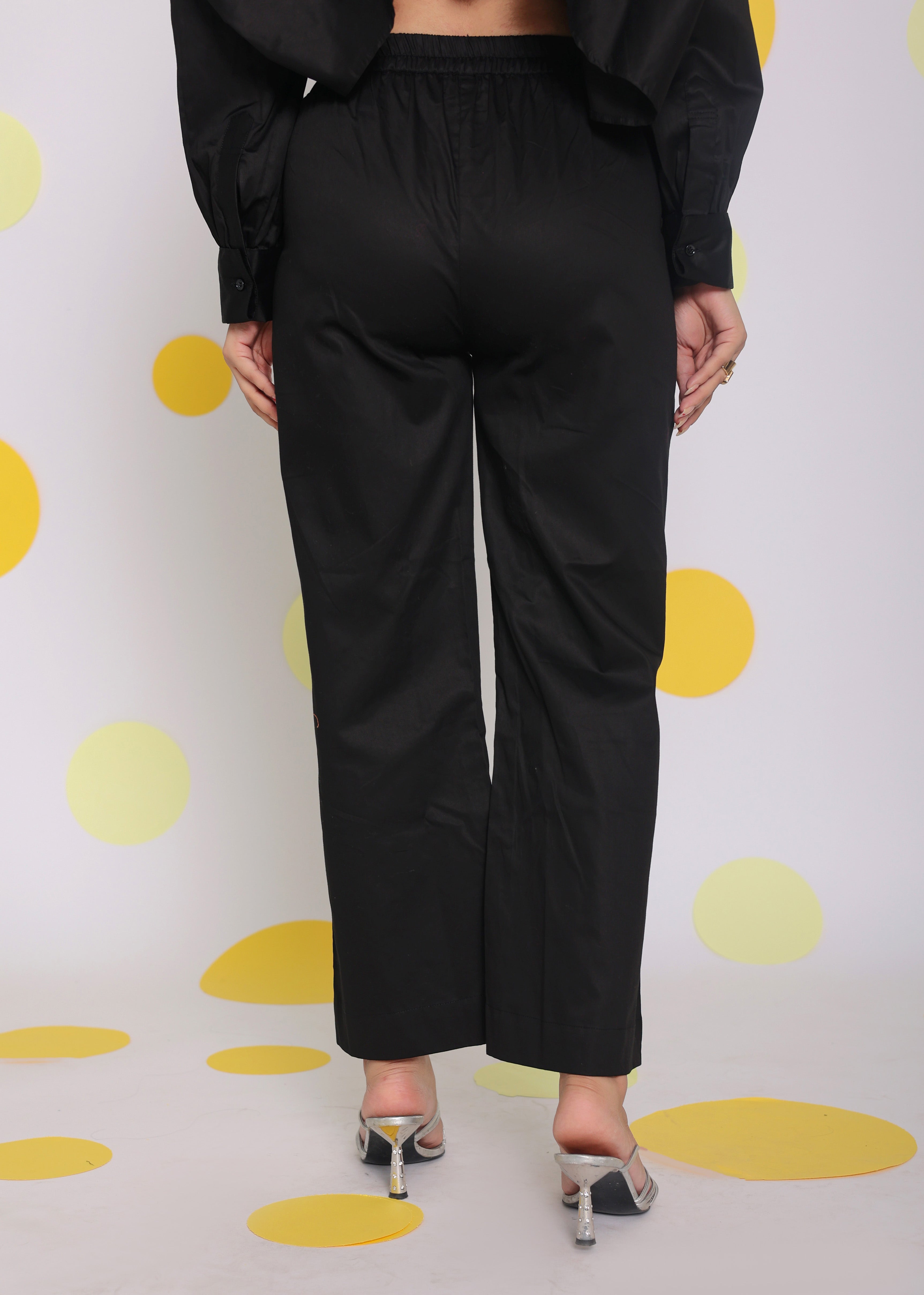 Black Summer Relaxed Buttoned Everyday Wear 100% Cotton Pants - Kaoribyshreya