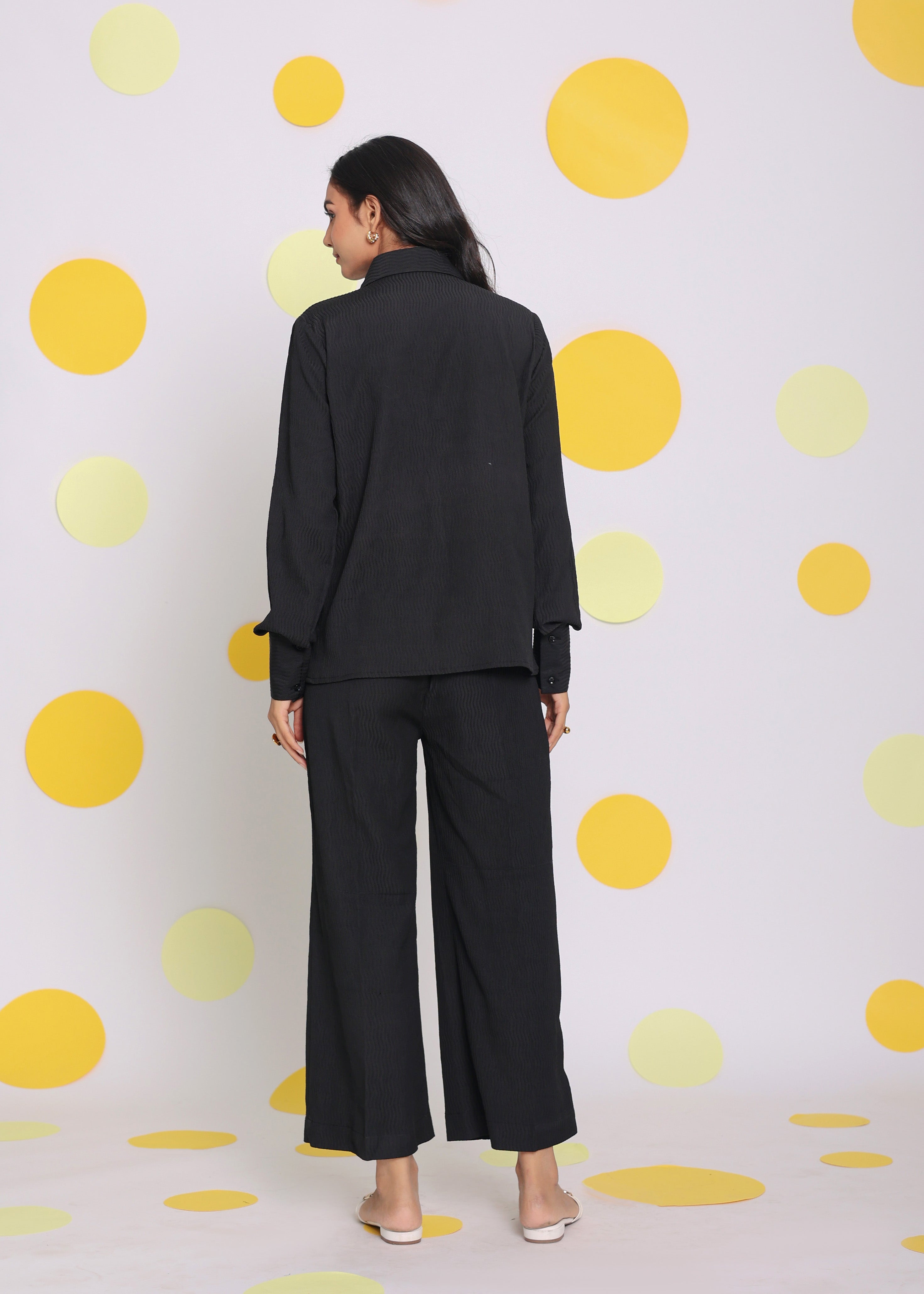 Black Shirt and Pant Two Piece Set Summer Everyday Wear Co-ord Set - Kaoribyshreya