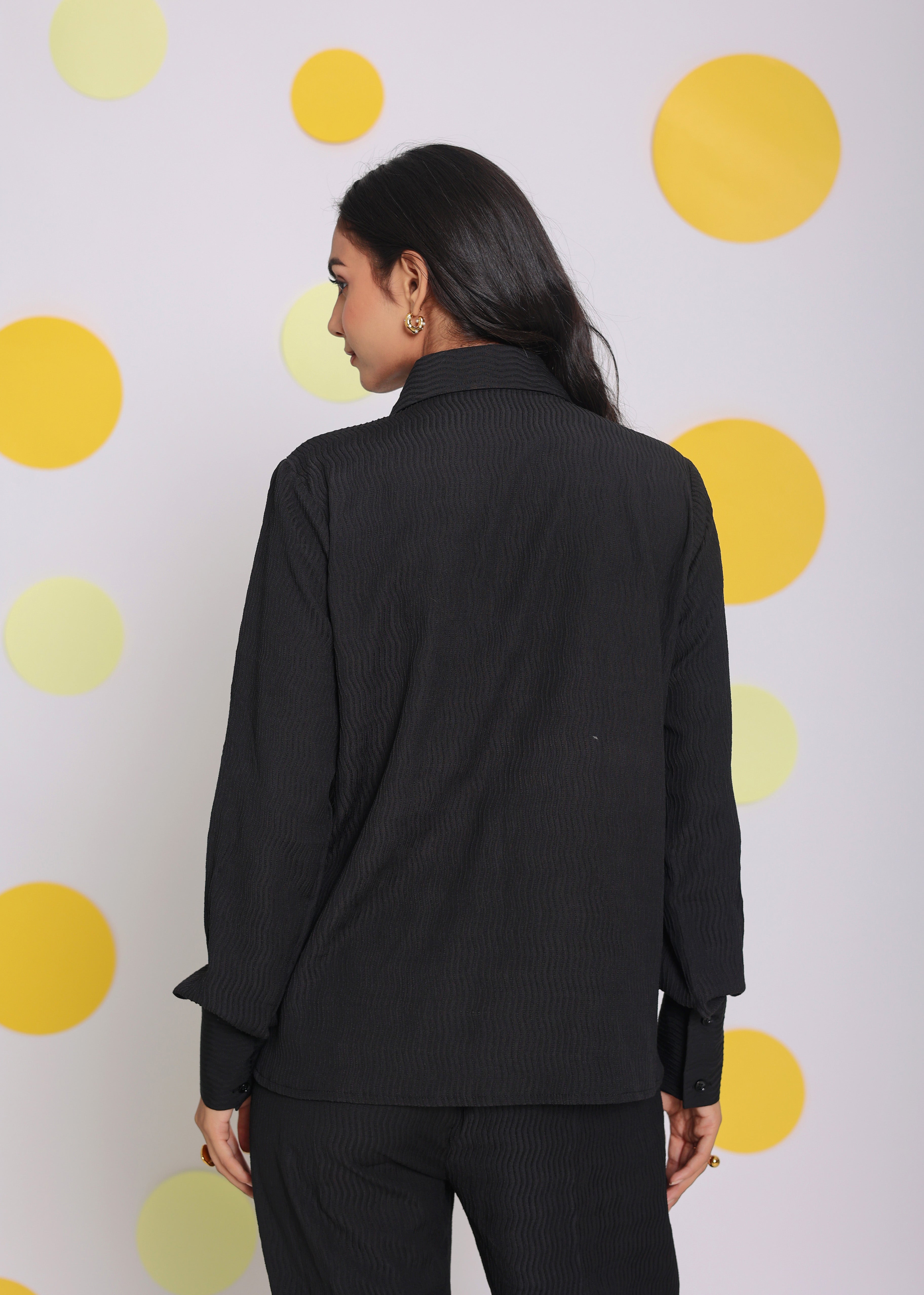 Black Summer Relaxed Collared Everyday Wear Buttoned Shirt - Kaoribyshreya