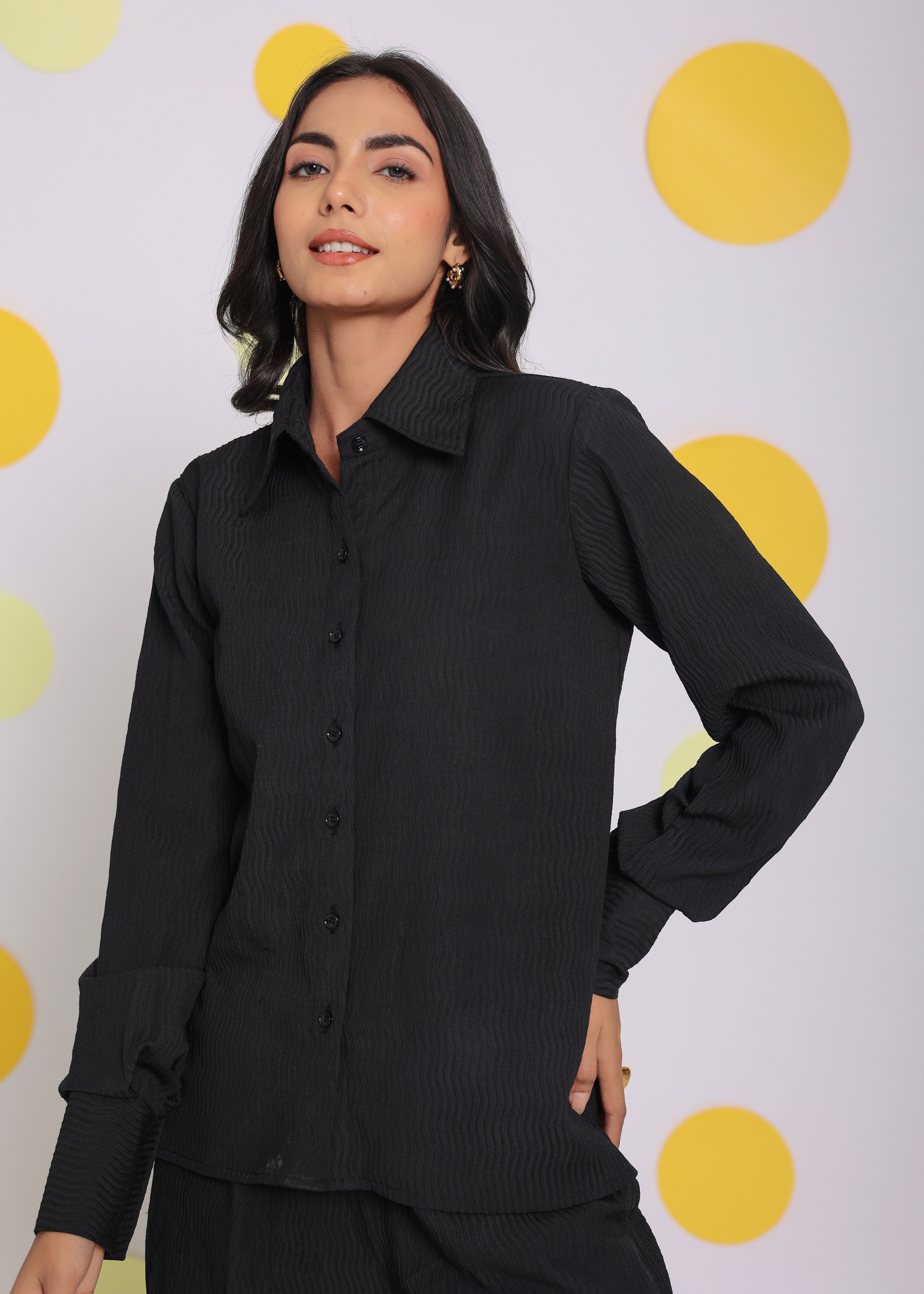 Black Summer Relaxed Collared Everyday Wear Buttoned Shirt - Kaoribyshreya