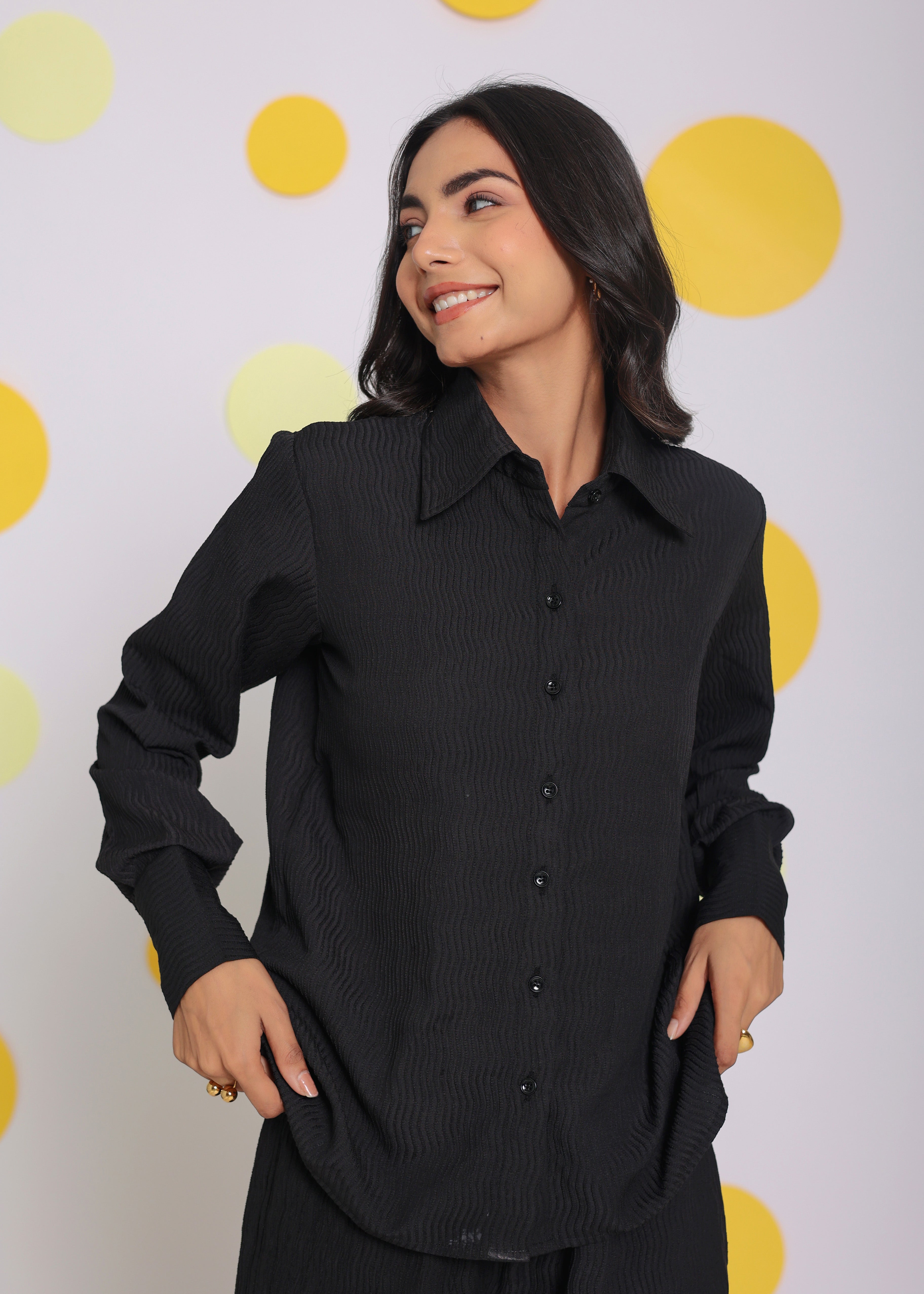 Black Summer Relaxed Collared Everyday Wear Buttoned Shirt - Kaoribyshreya