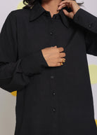 Black Summer Relaxed Collared Everyday Wear Buttoned Shirt - Kaoribyshreya