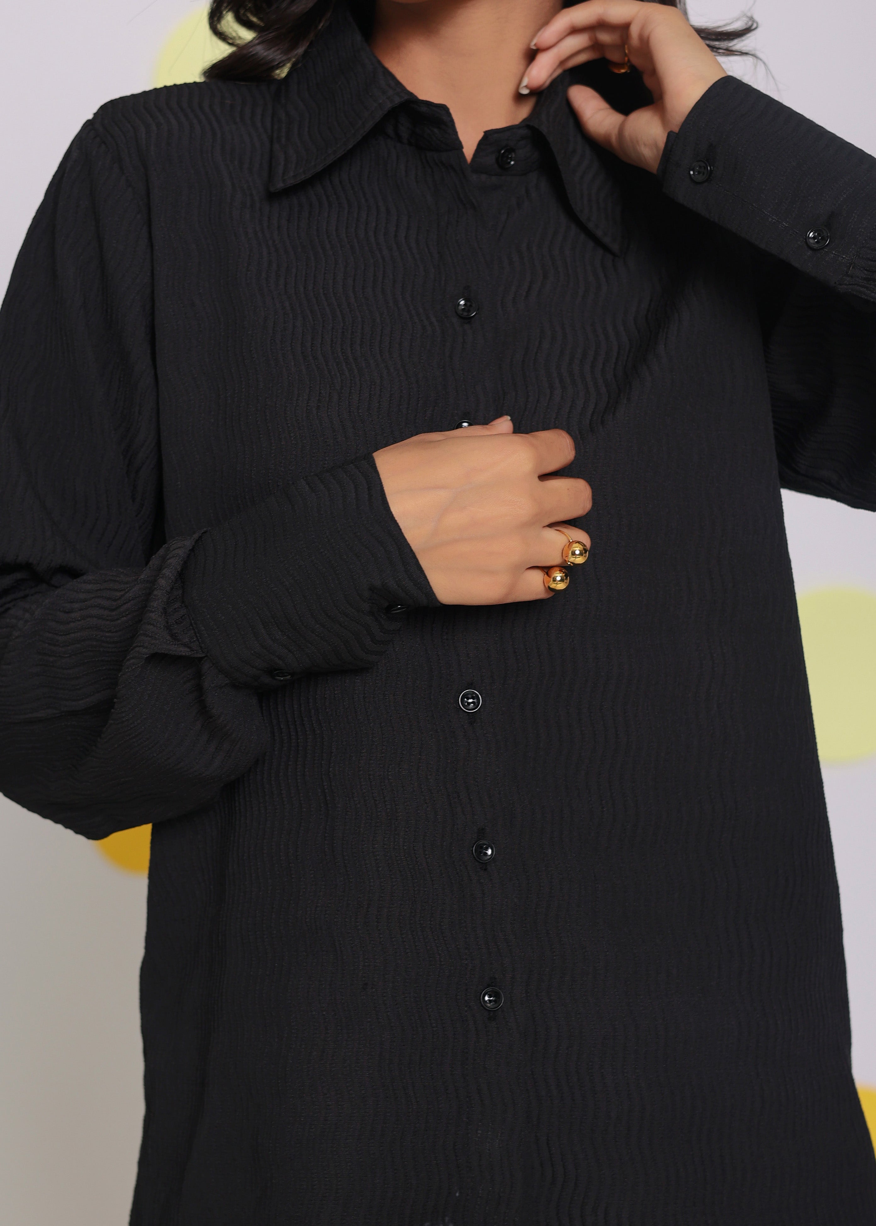 Black Summer Relaxed Collared Everyday Wear Buttoned Shirt - Kaoribyshreya