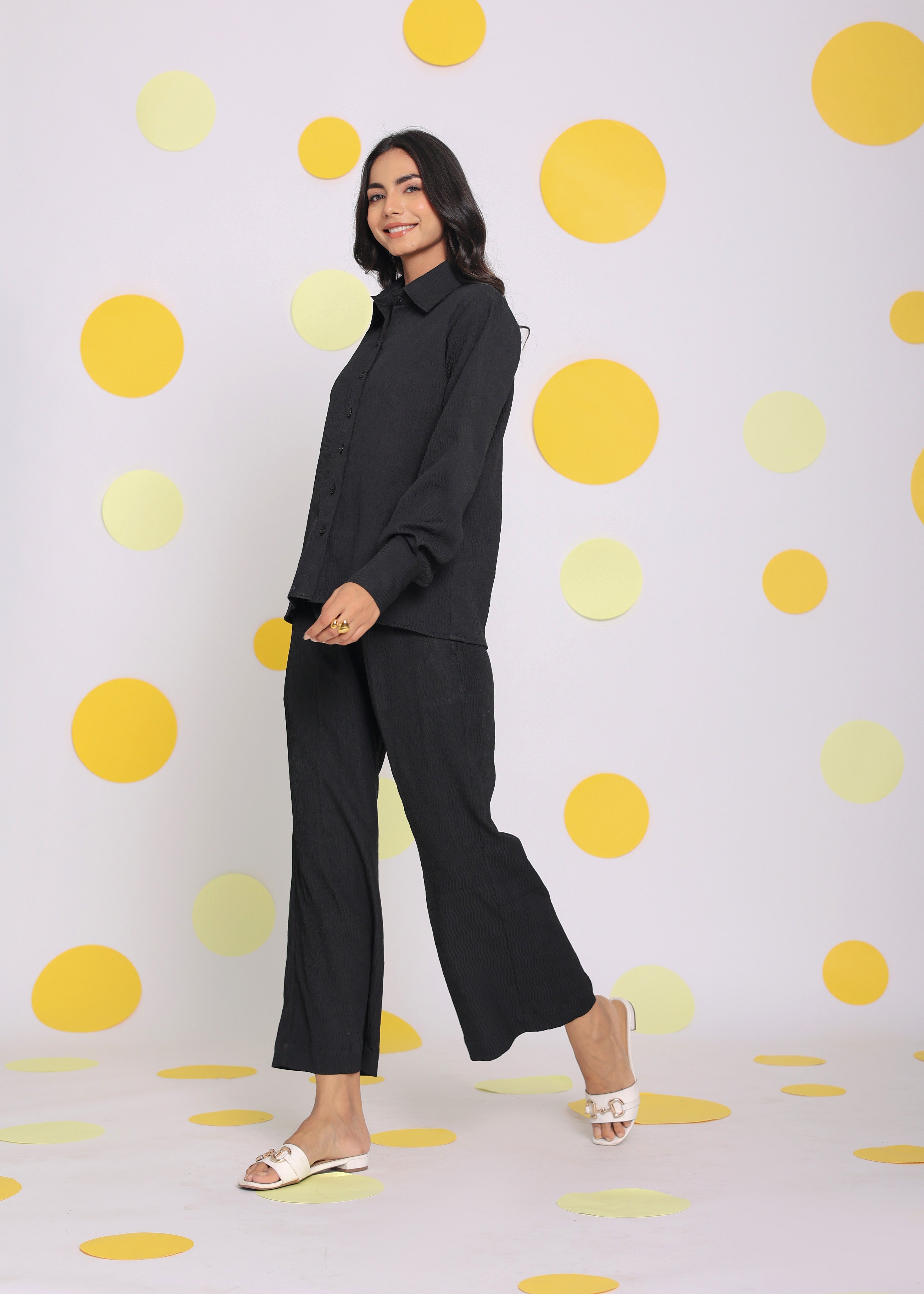 Black Shirt and Pant Two Piece Set Summer Everyday Wear Co-ord Set - Kaoribyshreya