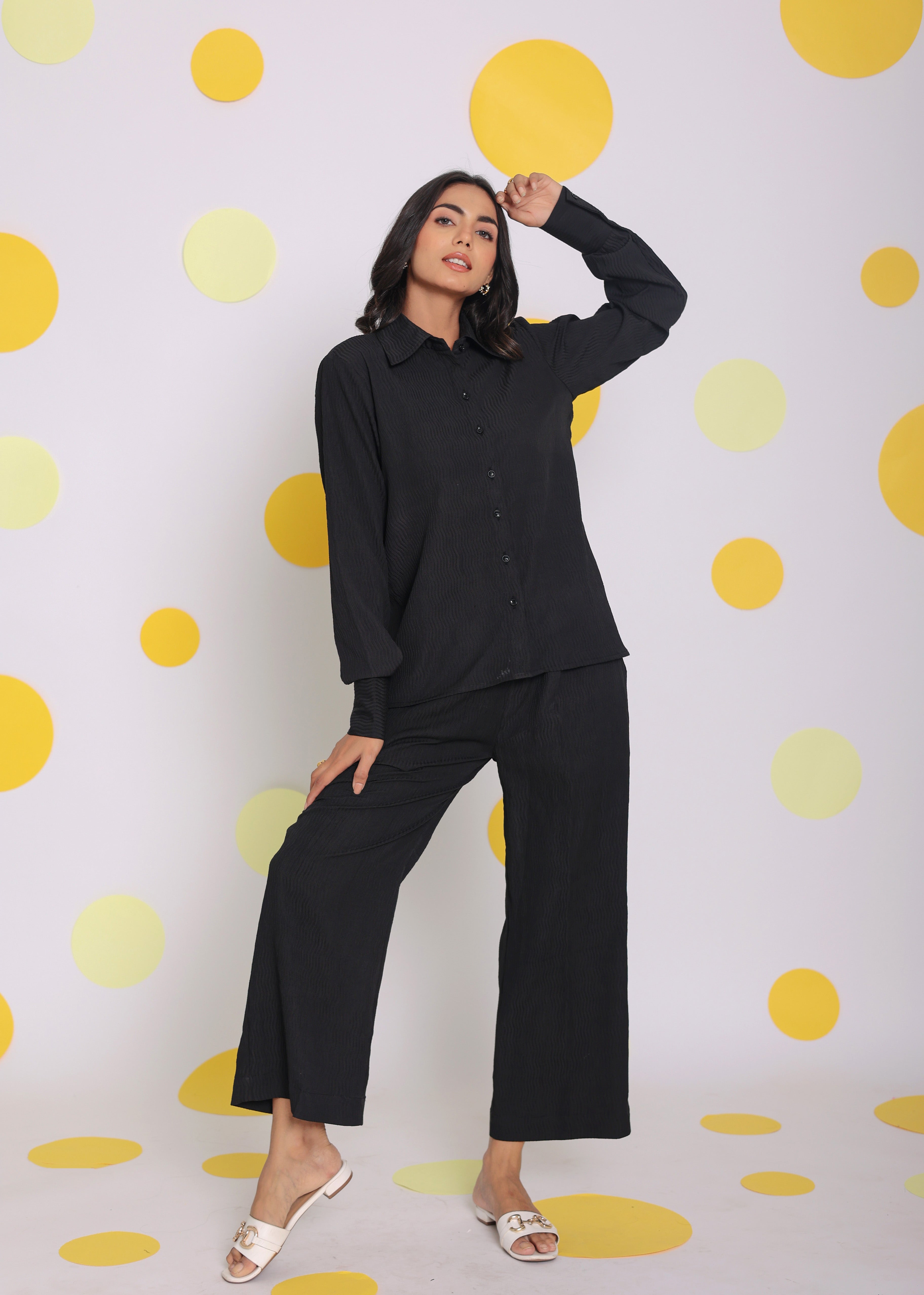 Black Shirt and Pant Two Piece Set Summer Everyday Wear Co-ord Set - Kaoribyshreya