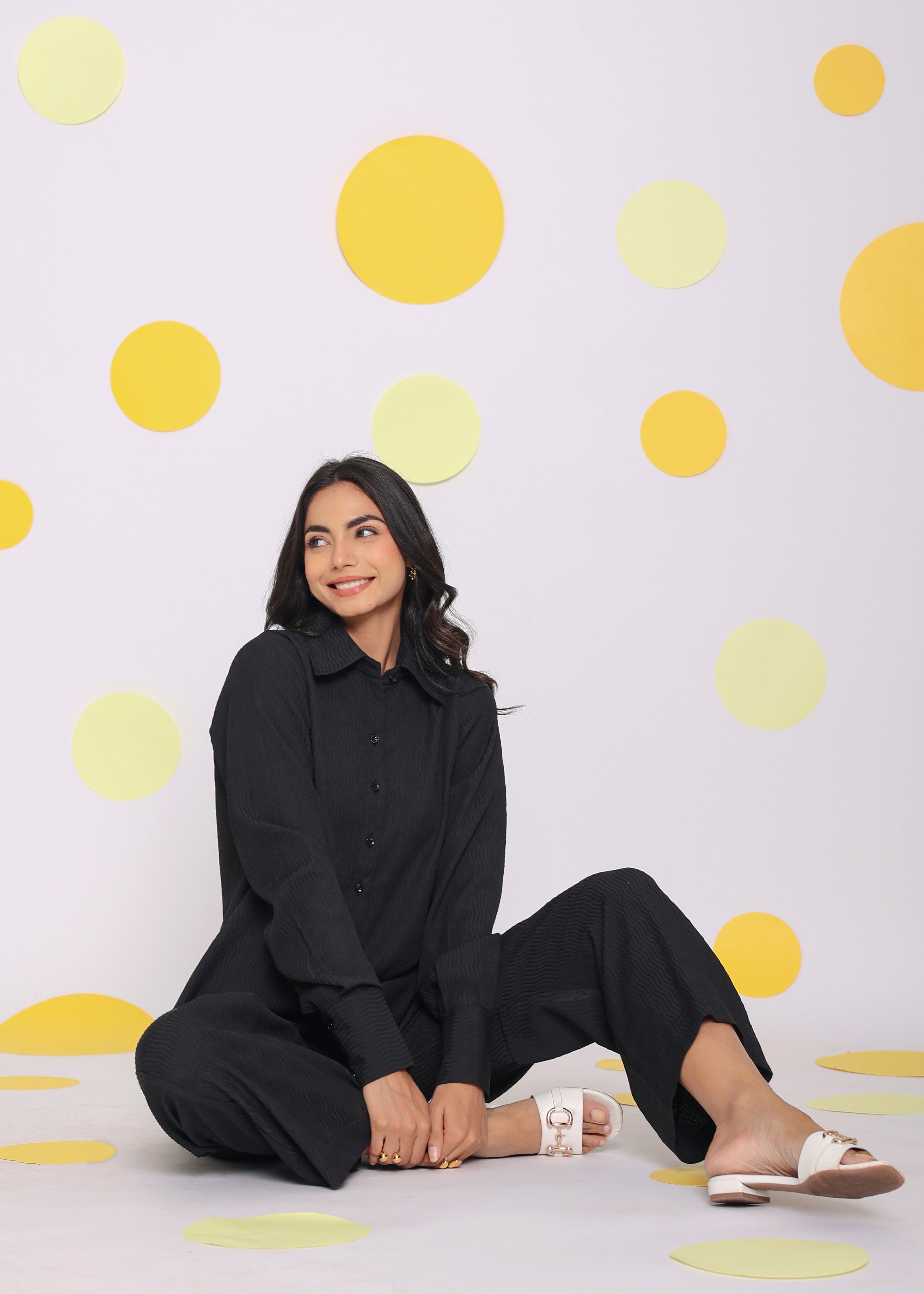 Black Shirt and Pant Two Piece Set Summer Everyday Wear Co-ord Set - Kaoribyshreya