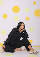 Black Shirt and Pant Two Piece Set Summer Everyday Wear Co-ord Set - Kaoribyshreya
