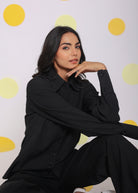 Black Summer Relaxed Collared Everyday Wear Buttoned Shirt - Kaoribyshreya