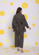 Grey Buttoned Shirt and Pant Two Piece Set Relaxed Linen Co-ord Set - Kaoribyshreya