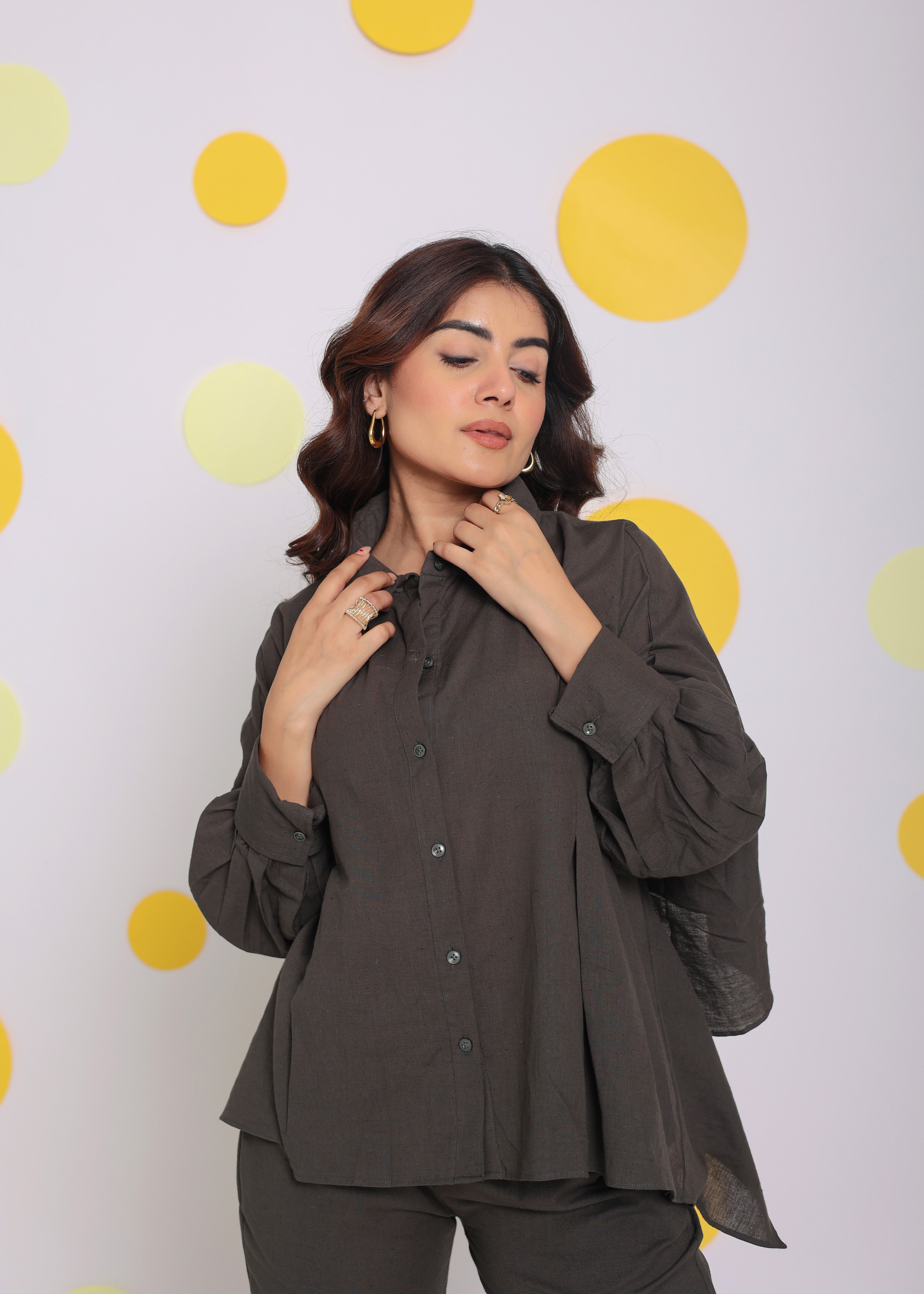 Grey Summer Relaxed Buttoned Formal Linen Collared Shirt - Kaoribyshreya