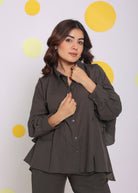 Grey Summer Relaxed Buttoned Formal Linen Collared Shirt - Kaoribyshreya