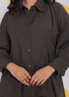 Grey Buttoned Shirt and Pant Two Piece Set Relaxed Linen Co-ord Set - Kaoribyshreya