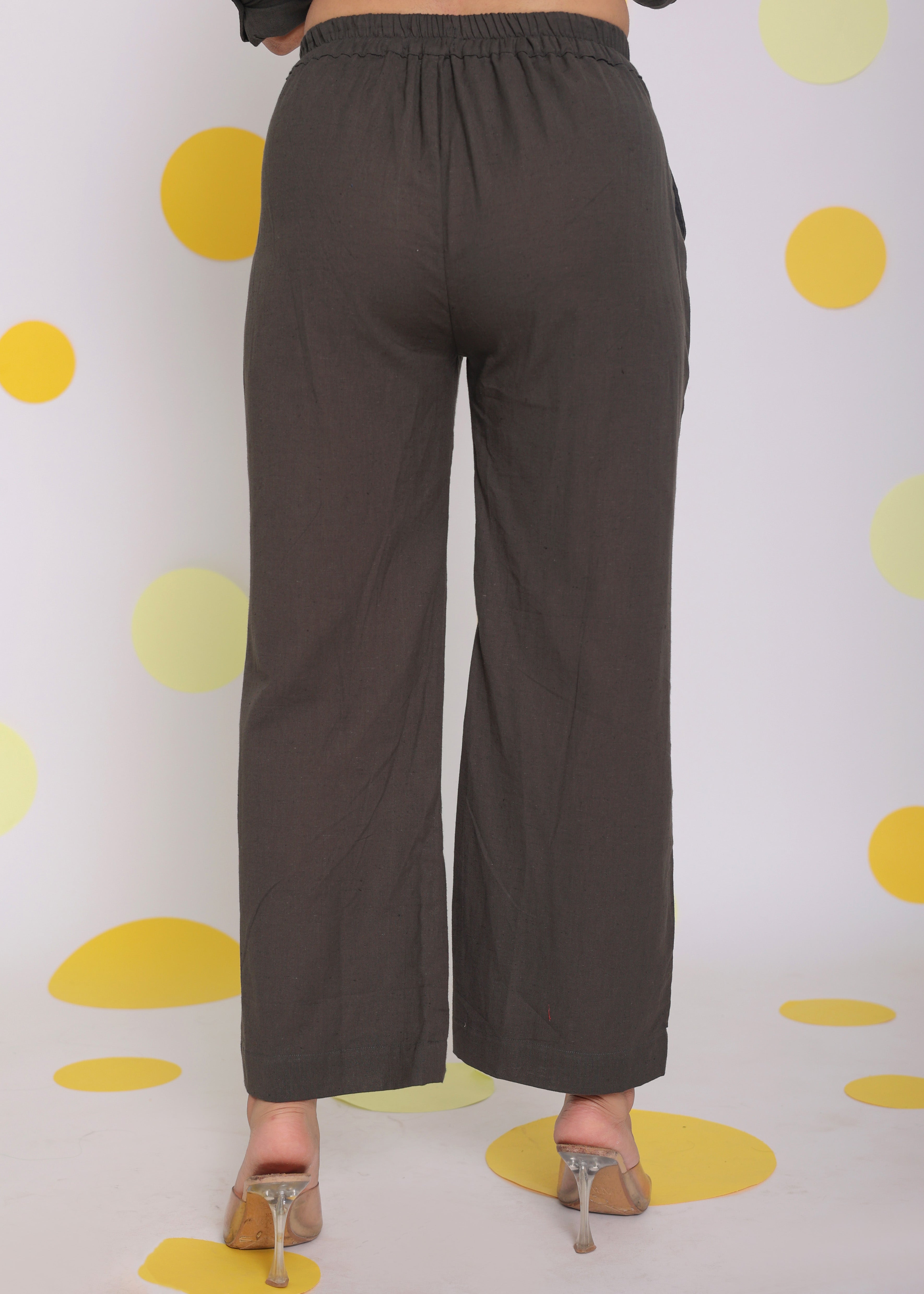 Grey Relaxed Buttoned Summer Formal Linen Pants - Kaoribyshreya