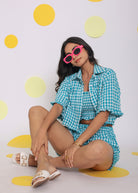 White and Aqua Blue Summer Tube Top, Shirt and Shorts Relaxed 3 Pc Co-ord Set - Kaoribyshreya