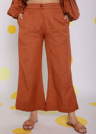 Brown Relaxed Back Elastic and Buttoned Formal Linen Pants - Kaoribyshreya