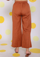 Brown Relaxed Back Elastic and Buttoned Formal Linen Pants - Kaoribyshreya