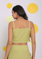 Light Green Layered Crop Resort Wear Linen Top - Kaoribyshreya