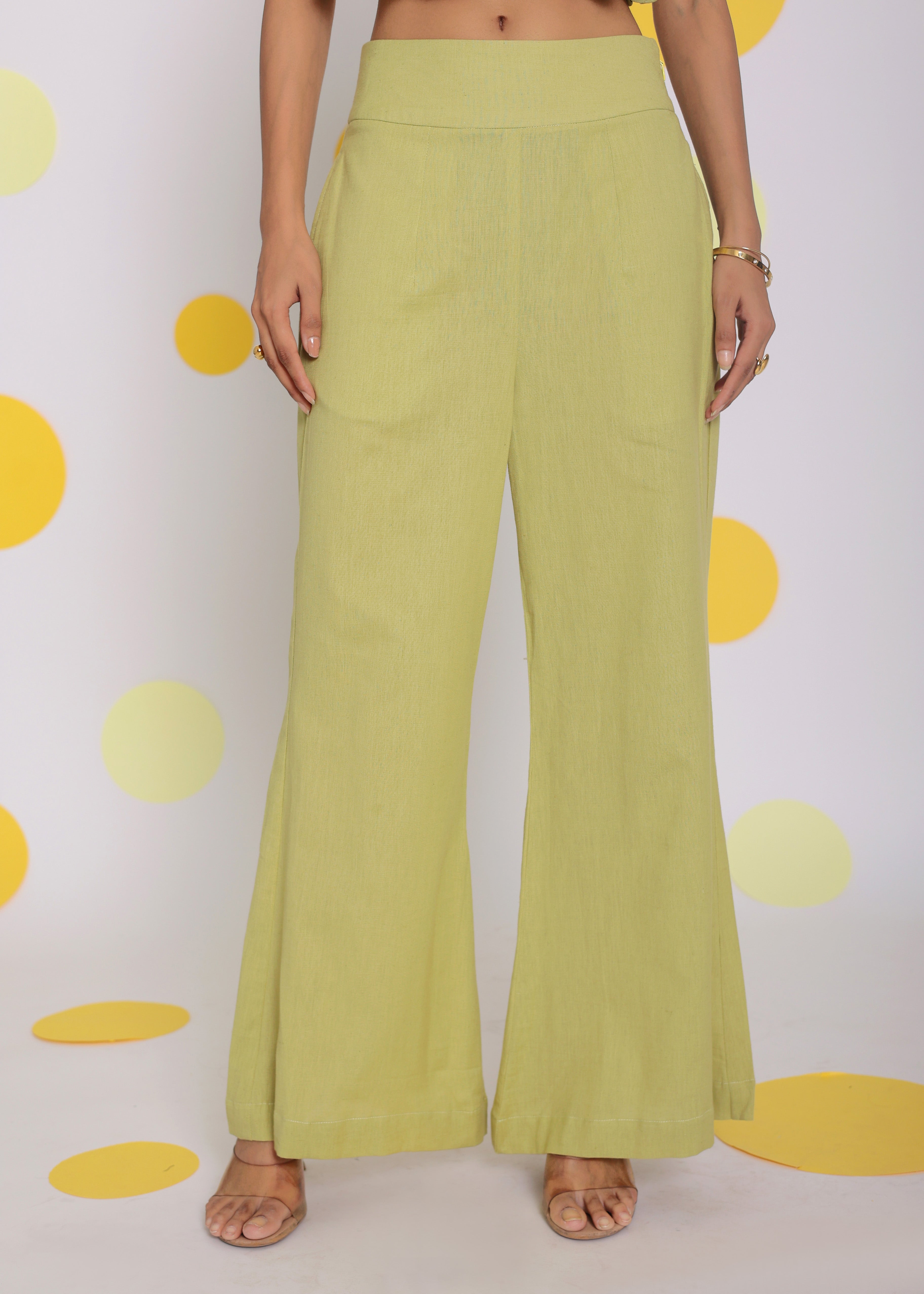 Light Green Summer Relaxed High Waist Pant Linen Pant - Kaoribyshreya