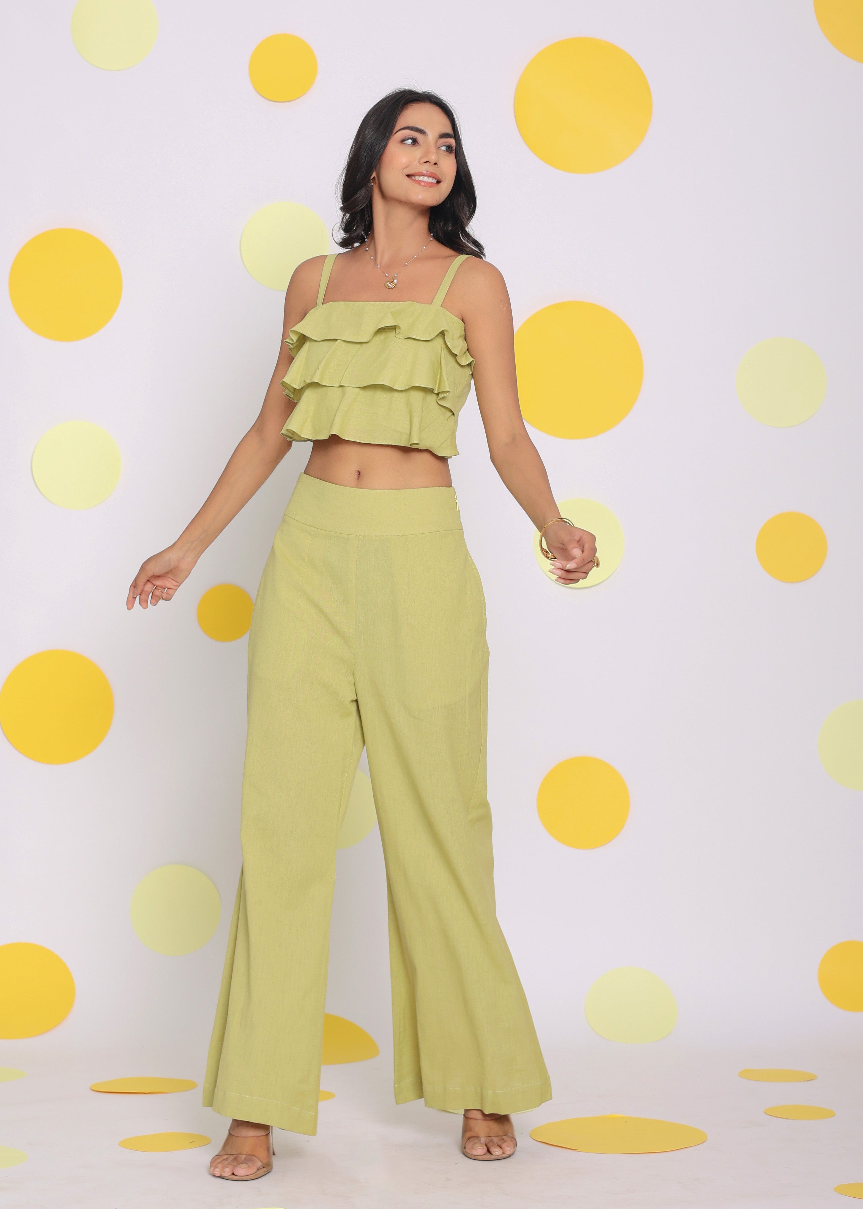 Light Green Summer Relaxed High Waist Pant Linen Pant - Kaoribyshreya