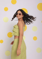 Light Green Layered Crop Top and High Waist Pant Summer Relaxed Linen Co-ord Set - Kaoribyshreya