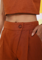 Brown Summer Relaxed Casual Crop Top and Shorts Linen Co-ord Set - Kaoribyshreya