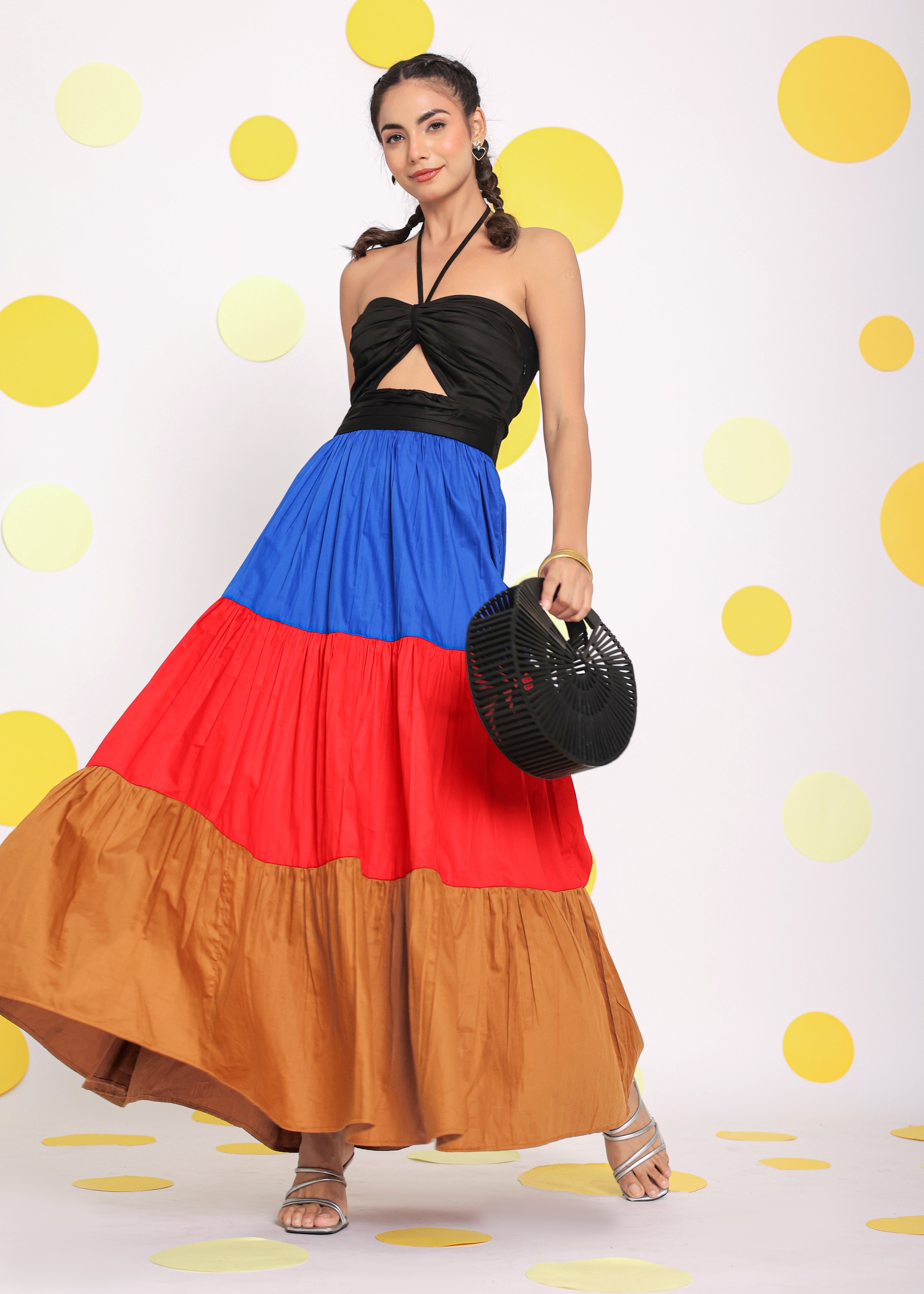 Summer Multicolour Bust Fitted Resortwear 100% Cotton Maxi Dress - Kaoribyshreya