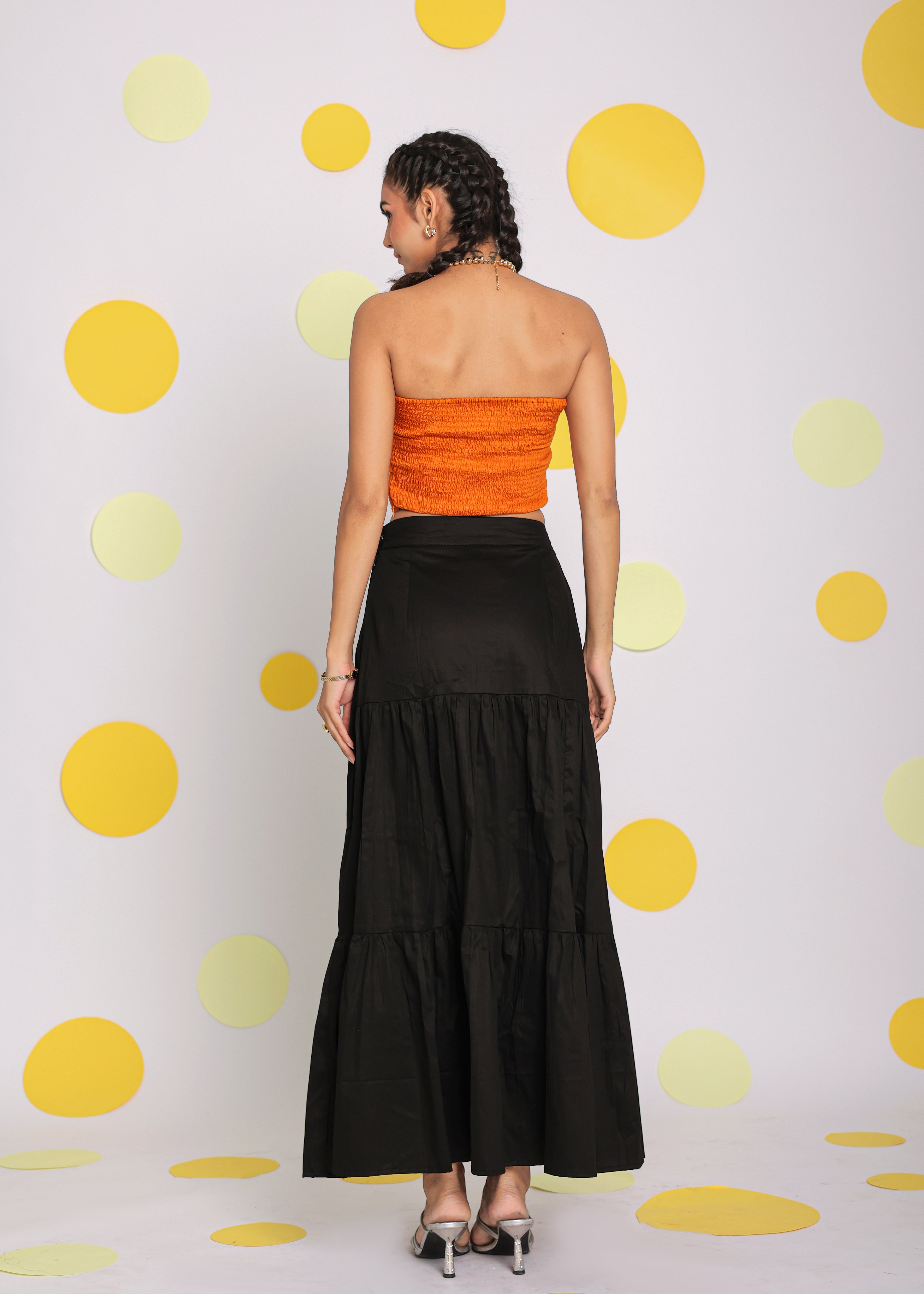 Orange and Black Solid Tube Bralette and Maxi Skirt 100% Cotton  Resort wear Co-ord Set - Kaoribyshreya