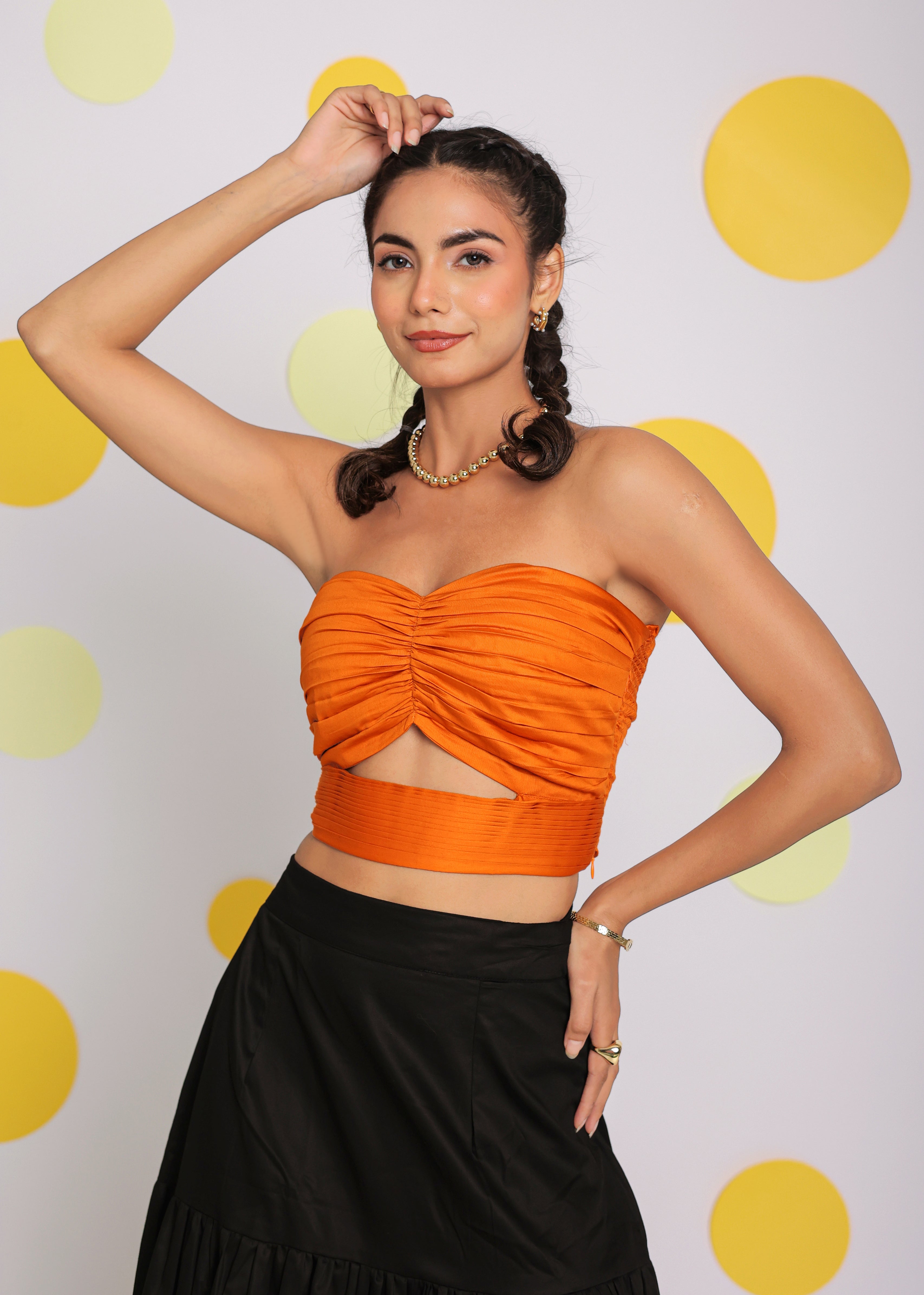 Orange Tube Bralette Bust Fitted 100% Cotton Resortwear Crop Top - Kaoribyshreya