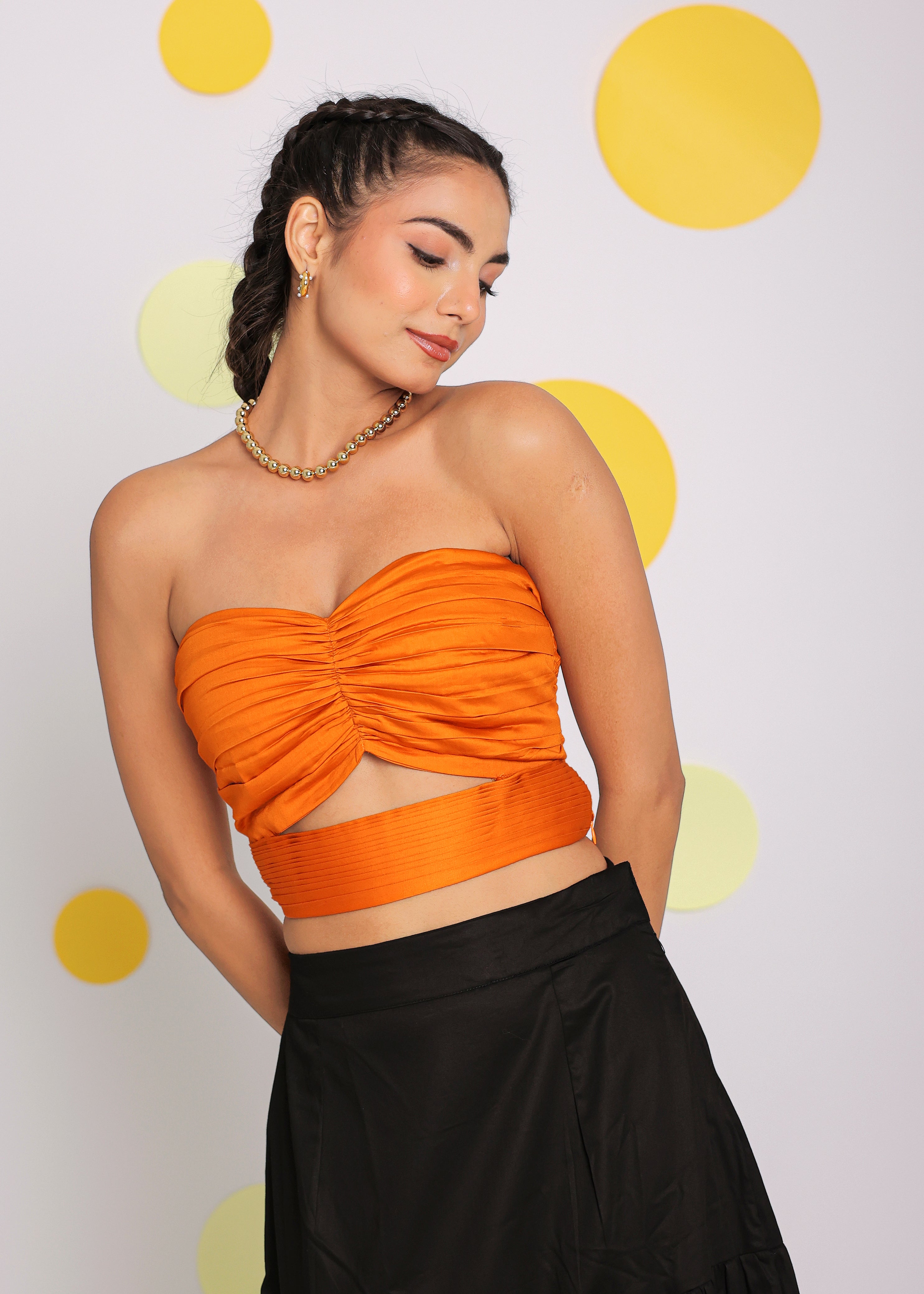Orange Tube Bralette Bust Fitted 100% Cotton Resortwear Crop Top - Kaoribyshreya