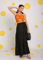 Orange and Black Solid Tube Bralette and Maxi Skirt 100% Cotton  Resort wear Co-ord Set - Kaoribyshreya