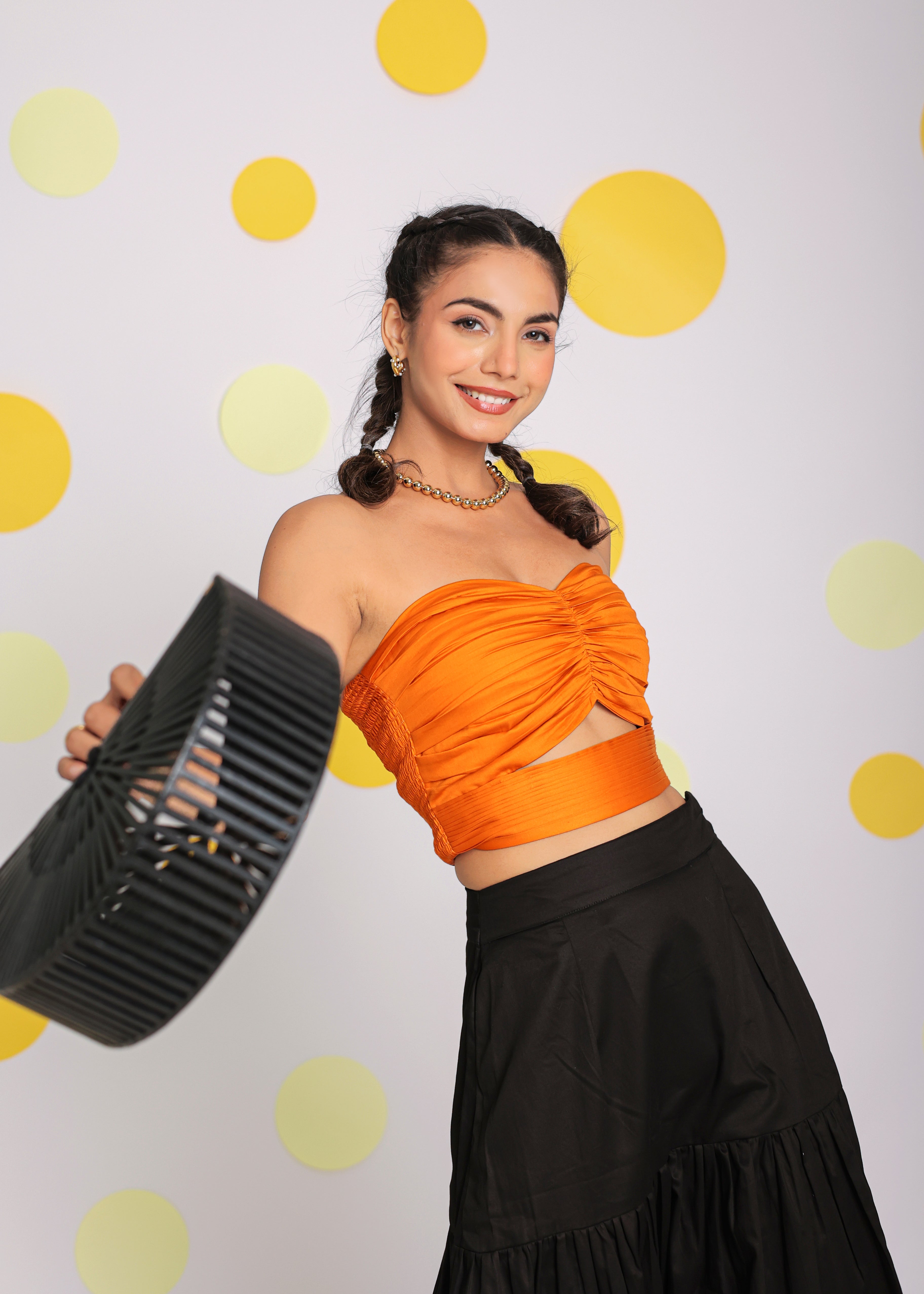 Orange and Black Solid Tube Bralette and Maxi Skirt 100% Cotton  Resort wear Co-ord Set - Kaoribyshreya