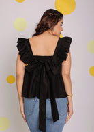 Black Solid Bust Fitted with Back Tie Up 100% Cotton Top - Kaoribyshreya