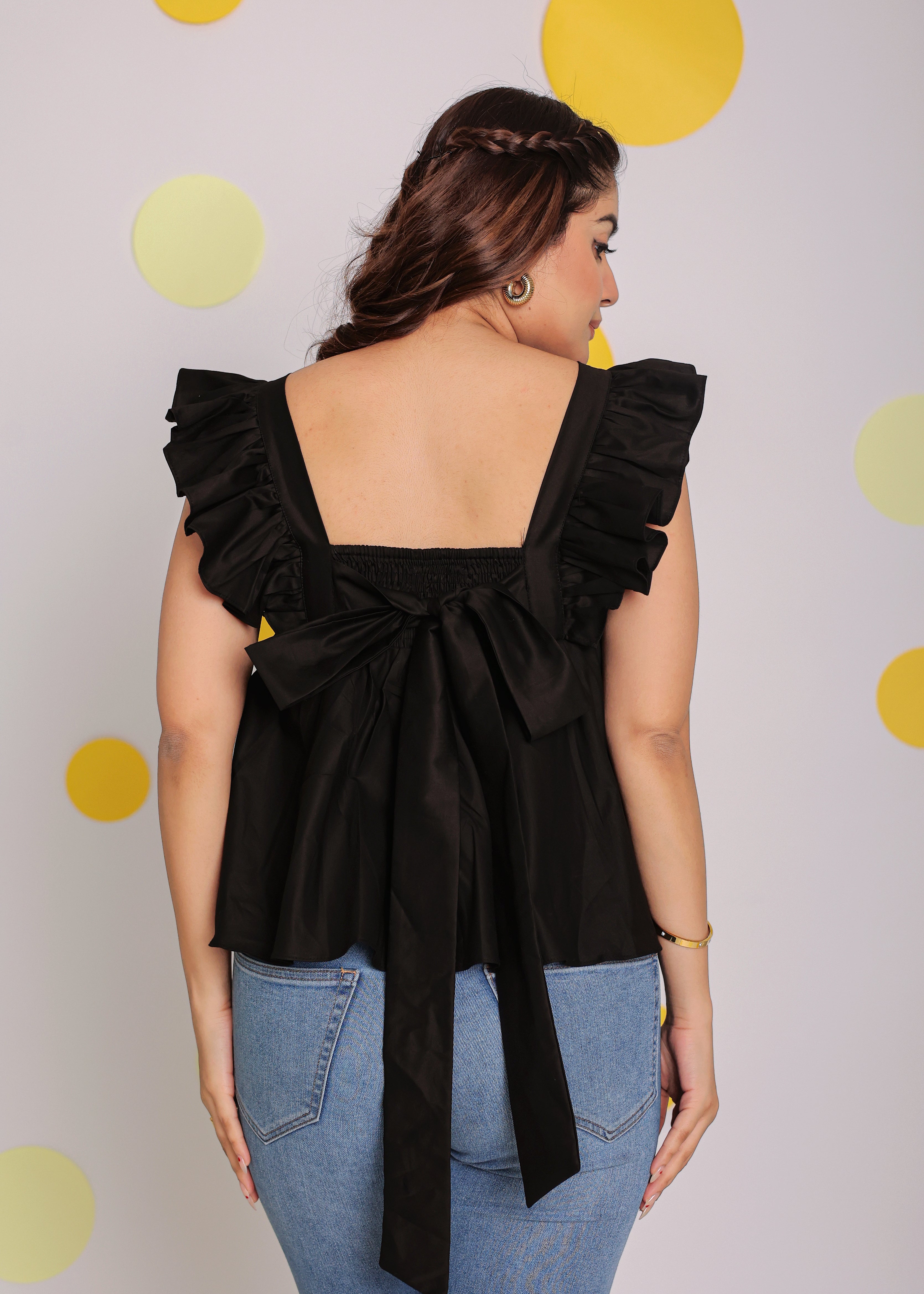 Black Solid Bust Fitted with Back Tie Up 100% Cotton Top - Kaoribyshreya