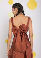 Coffee Brown Sweetheart Neckline Crop Top with Back Tie up and Long Skirt 100% Cotton Resortwear Co-ord Set - Kaoribyshreya