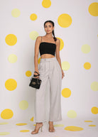 Solid Ash Gray Relaxed Wide Legs Lycra Twill High Waist Korean Pants - Kaoribyshreya
