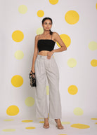 Solid Ash Gray Relaxed Wide Legs Lycra Twill High Waist Korean Pants - Kaoribyshreya
