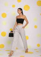 Solid Ash Gray Relaxed Wide Legs Lycra Twill High Waist Korean Pants - Kaoribyshreya